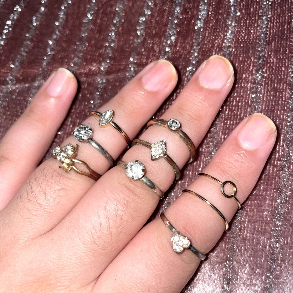 8 piece gold diamond rings bundle lot jewelry gypsy boho